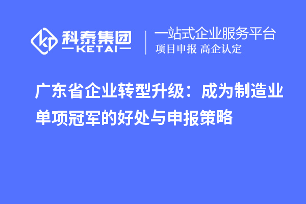 廣東省企業轉型升級：成為制造業單項冠軍的好處與申報策略