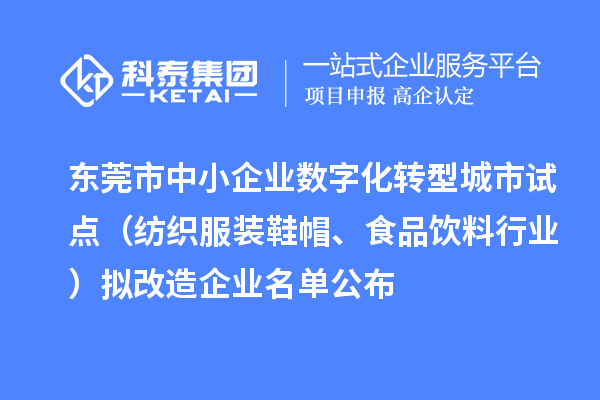 東莞市中小企業數字化轉型城市試點（紡織服裝鞋帽、食品飲料行業）擬改造企業名單公布