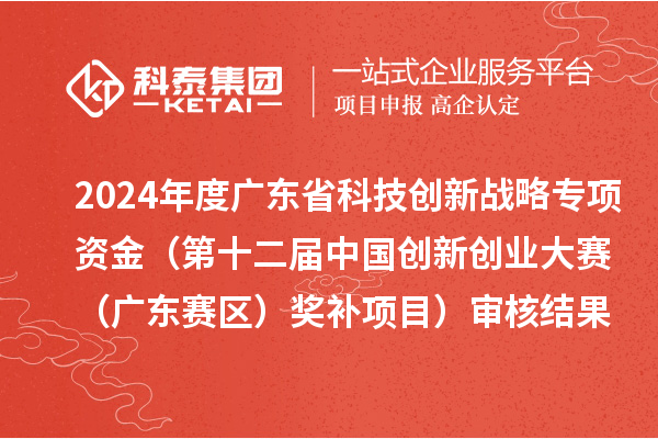 2024年度廣東省科技創(chuàng)新戰(zhàn)略專(zhuān)項(xiàng)資金（第十二屆中國(guó)創(chuàng)新創(chuàng)業(yè)大賽（廣東賽區(qū)）獎(jiǎng)補(bǔ)項(xiàng)目）審核結(jié)果的公示