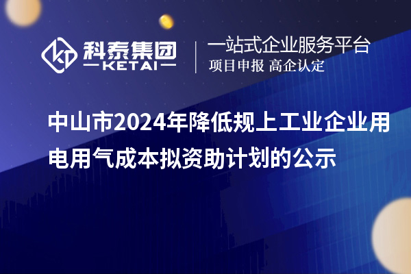 中山市2024年降低規上工業企業用電用氣成本擬資助計劃的公示