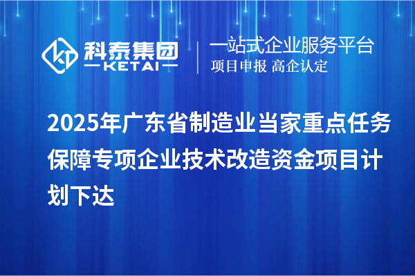 2025年廣東省制造業當家重點任務保障專項企業技術改造資金項目計劃下達